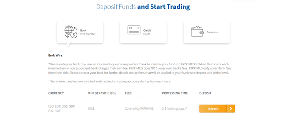 Depósitos y retiros FXPrimus